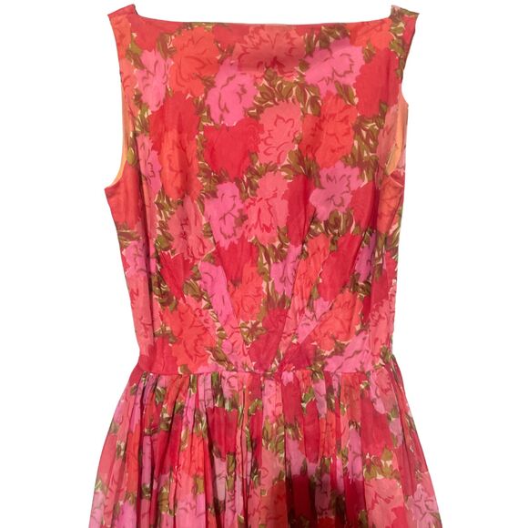 Vintage 1950s Sleeveless Red Pink Floral Swing Dress - Picture 5 of 15